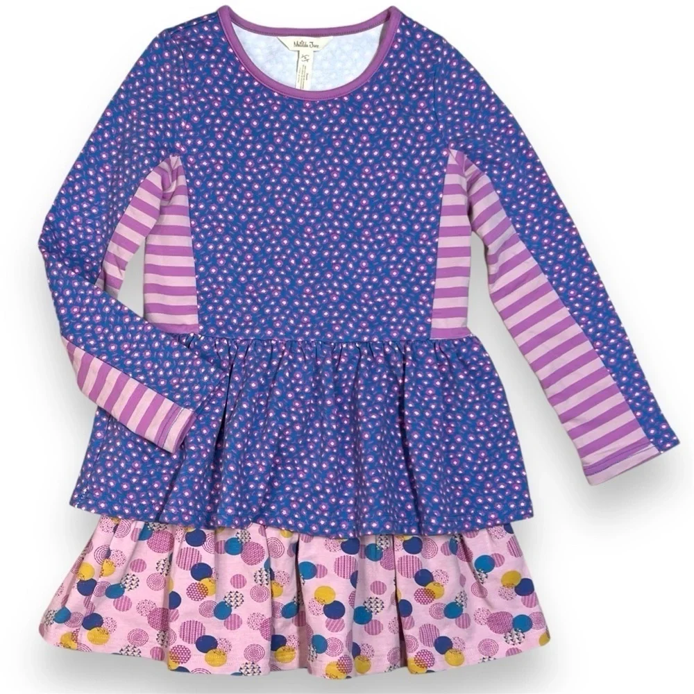 Matilda Jane Play All Day Dress Girls 8 Choose Your Own Path Floral Stripes Tier